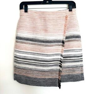 LOFT Tweed Striped Wrap Mini Skirt in Pink and Black Size 2